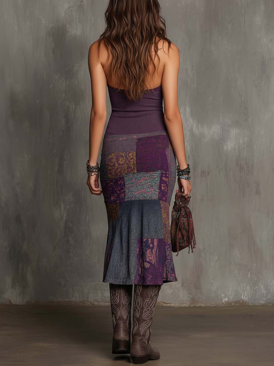 Knit halter neck midi dress for women by Christine Brewer, featuring a fitted bodice and flowing skirt in a stylish design.