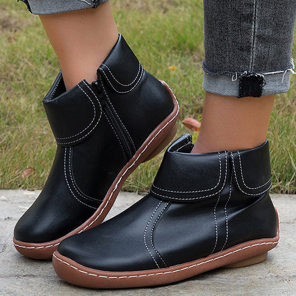 Isabella1 | Ankle Boots, Women, Buckle Strap, Casual, Fall, Winter, Booties, Warm, Cold Weather, Flat