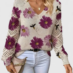 Christine Brewer Whitney floral V-neck cardigan for women, featuring colorful floral patterns and a comfortable V-neck design.
