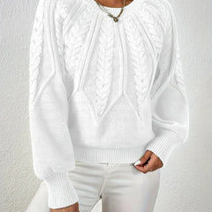 Esme knit sweater for women by Christine Brewer, featuring a cozy, textured fabric and a classic fit, in a neutral color.