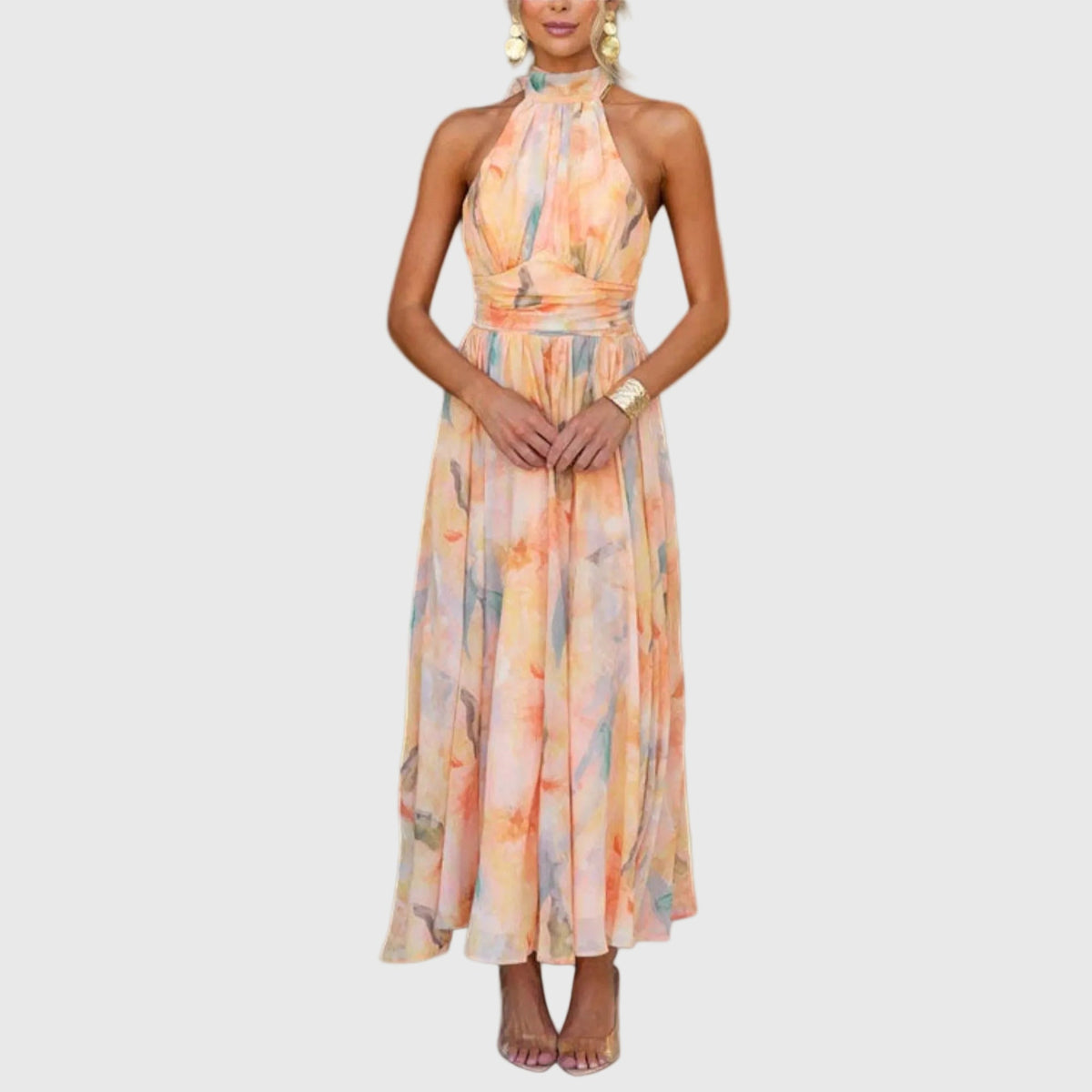 Ariellea | Maxi Dress Women Halter Neck Open Back Flowy Printed Cocktail Formal Evening Summer