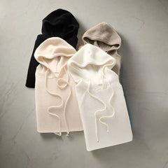 Christine Brewer Claudia women's cashmere hoodie sweater with a loose fit, knit in solid color with a drawstring for autumn and winter warm style.