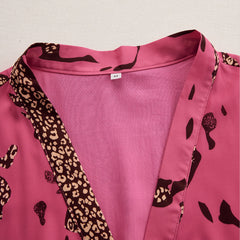Rose red leopard print chiffon long sleeve jumpsuit for women, stylish and flowy, by Christine Brewer.