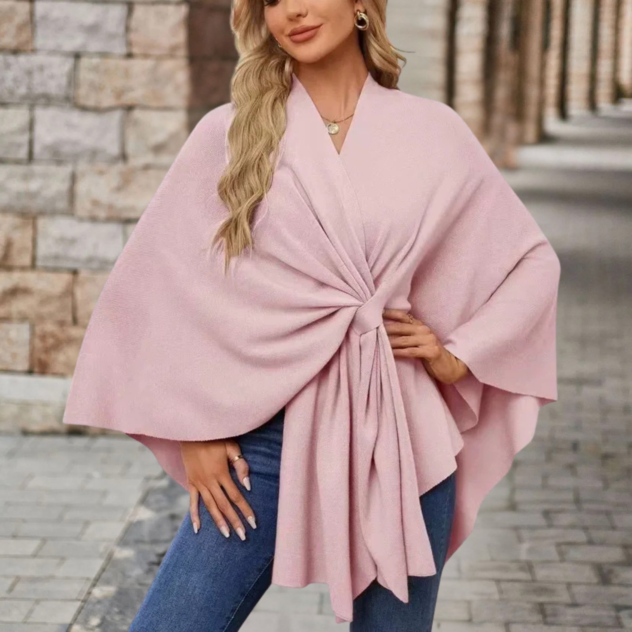 Christine Brewer Cecilia knit poncho for women, stylish top with cozy knit fabric and relaxed fit, perfect for casual wear.