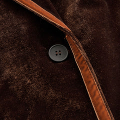 Brown velvet colour-block lapel coat with pockets by Christine Brewer, featuring a stylish design and tailored fit.