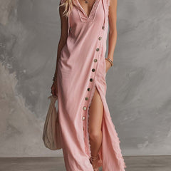 Pink lace V-neck midi dress by Christine Brewer, featuring intricate lace details and a fitted silhouette for elegant evening wear.