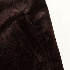 Brown velvet colour-block lapel coat by Christine Brewer featuring front pockets and a stylish tailored design.