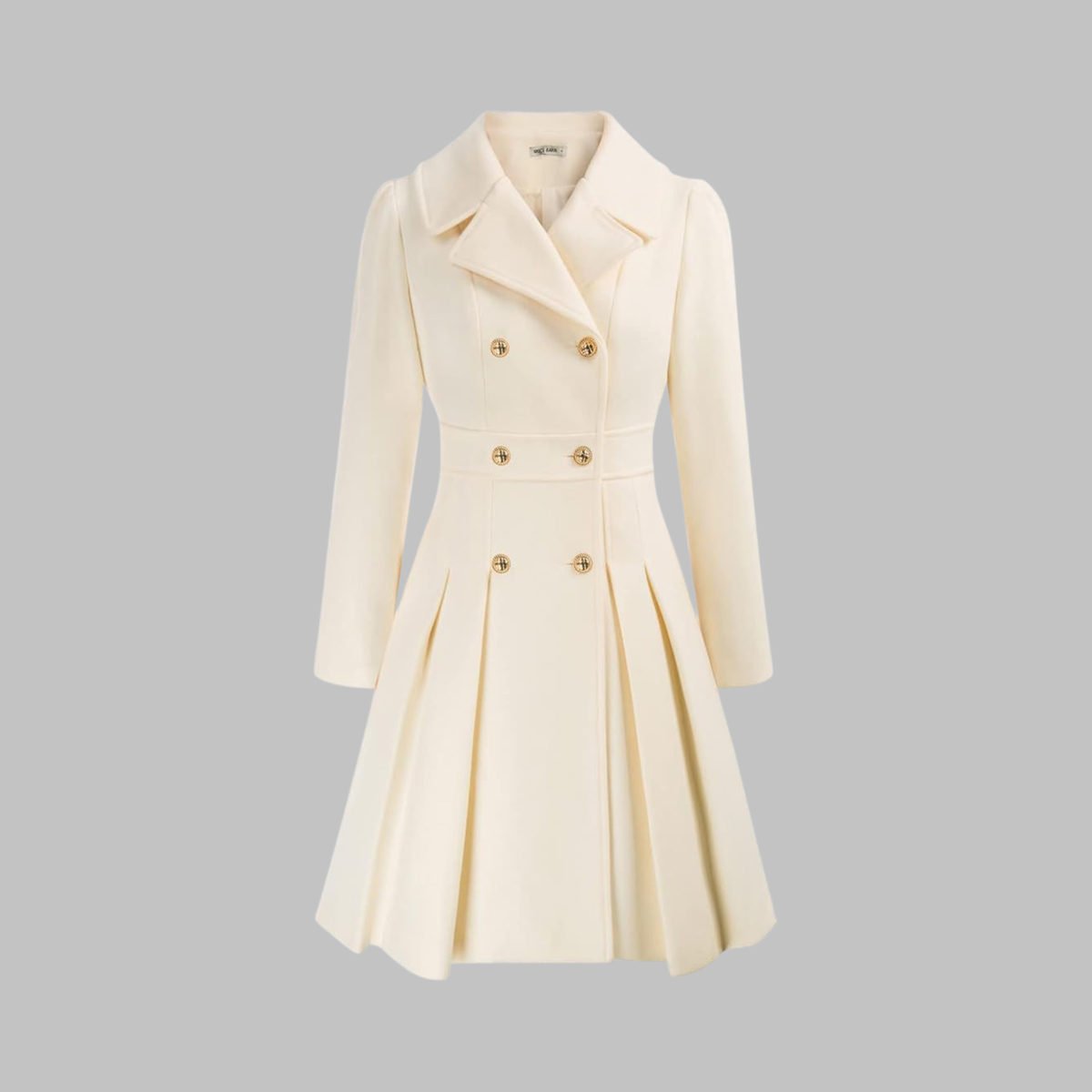 Dami long sleeve coat by Christine Brewer featuring a double button design, stylish and elegant in a classic coat style.