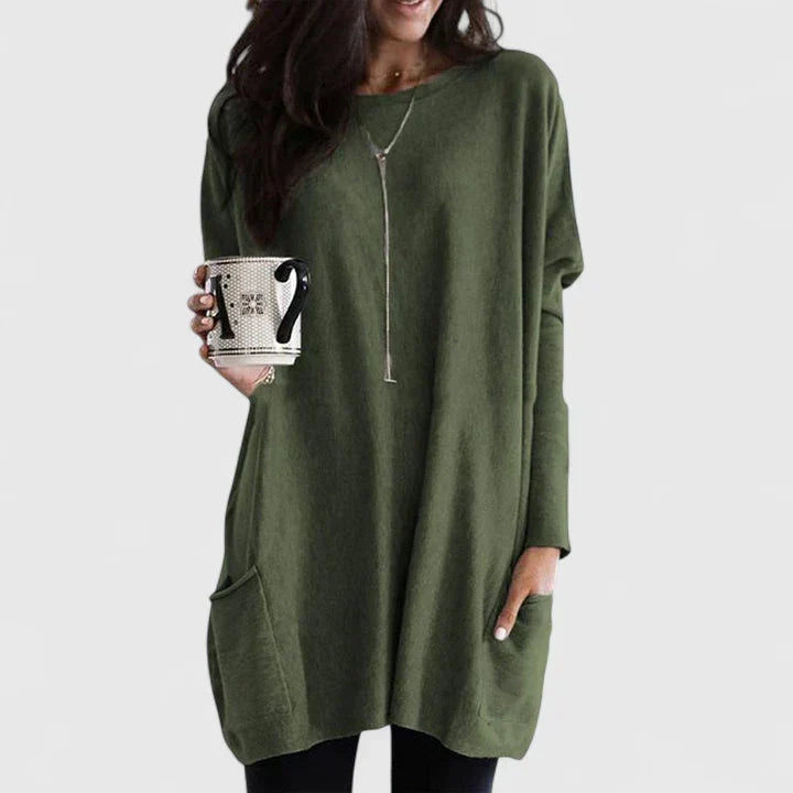 Women’s relaxed fit knit sweater by Christine Brewer, Maya, in soft fabric with a casual, versatile style.