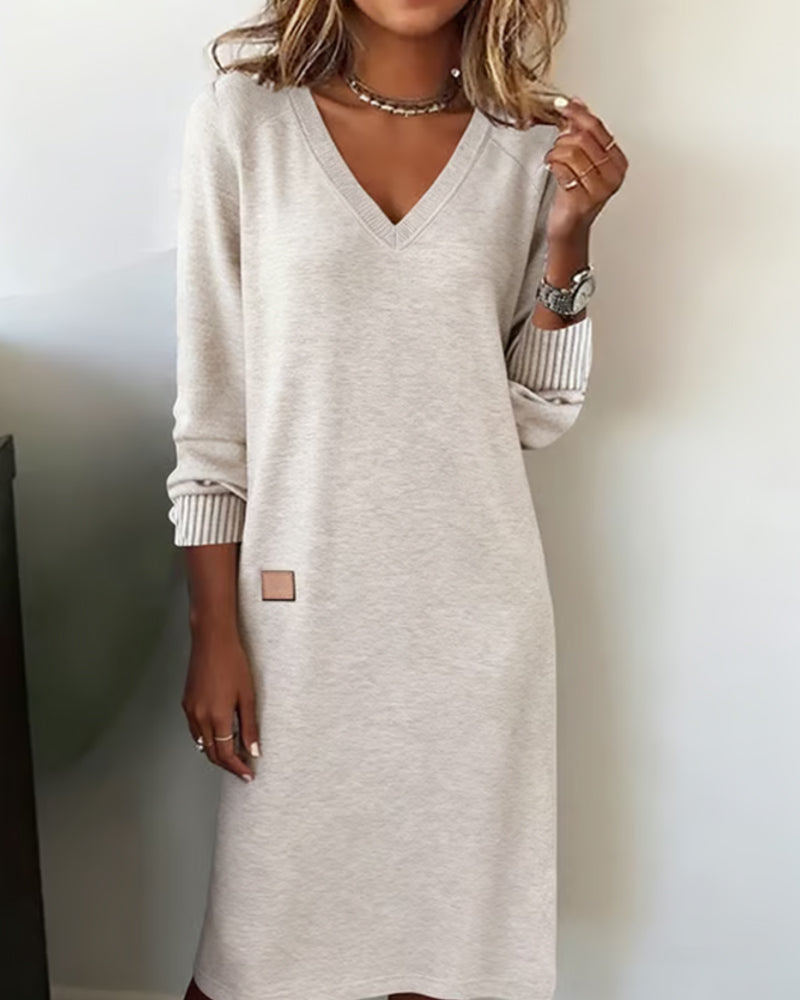 Mariana | Striped Relaxed-Fit V-Neck Sweater Dress for Women