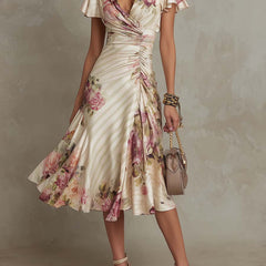 Christine Brewer chiffon floral midi dress with flowing fabric and elegant evening style, perfect for formal occasions.