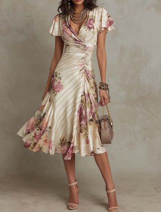 Christine Brewer chiffon floral midi dress with flowing fabric and elegant evening style, perfect for formal occasions.