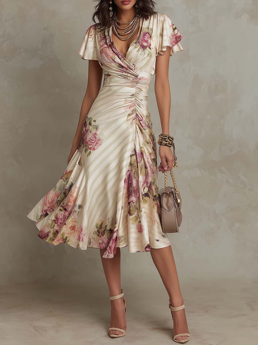 Christine Brewer chiffon floral midi dress with flowing fabric and elegant evening style, perfect for formal occasions.