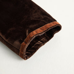 Brown velvet colour-block lapel coat with pockets by Christine Brewer, featuring a stylish and cozy design.
