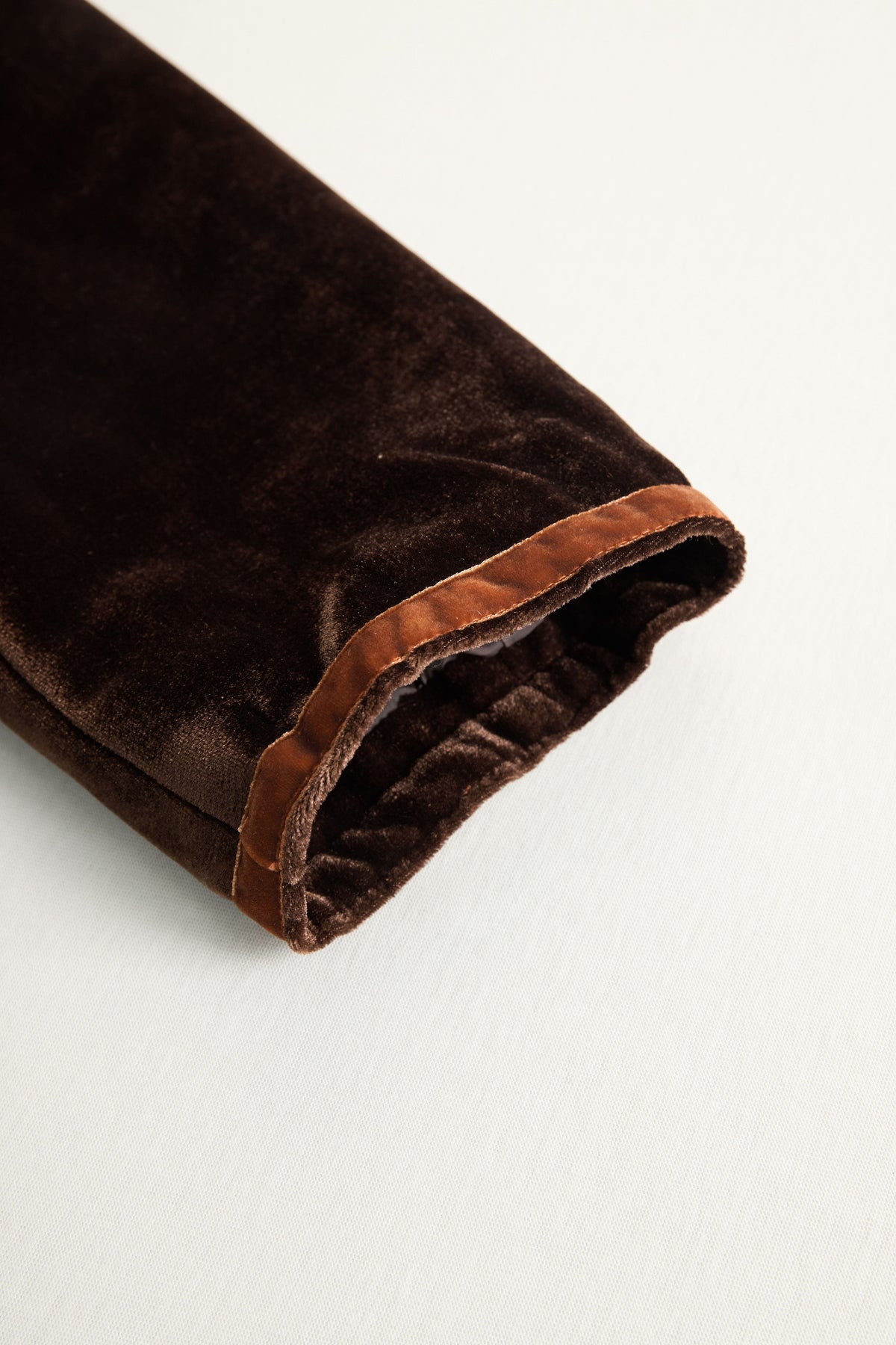 Brown velvet colour-block lapel coat with pockets by Christine Brewer, featuring a stylish and cozy design.