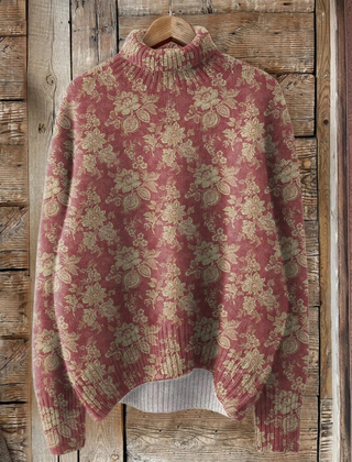 Christine Brewer women's autumn turtleneck graphic sweater featuring a cozy knit design and seasonal fall colors.