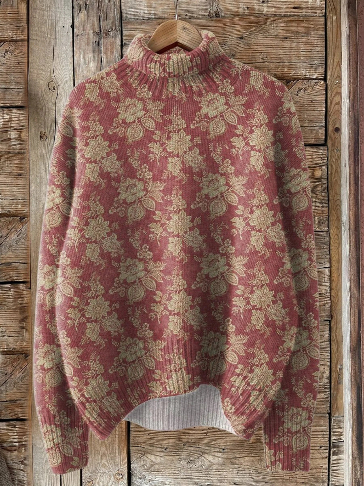 Christine Brewer women's autumn turtleneck graphic sweater featuring a cozy knit design and seasonal fall colors.
