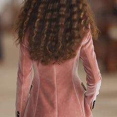 Pink velvet leopard print blazer with one button from Christine Brewer, stylish jacket featuring a tailored fit and bold pattern.