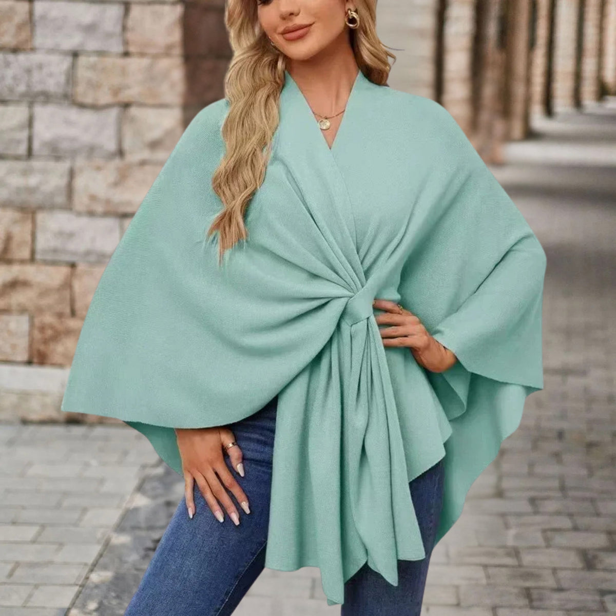 Christine Brewer Cecilia knit poncho for women, stylish top with cozy, textured fabric, perfect for casual or layered outfits.