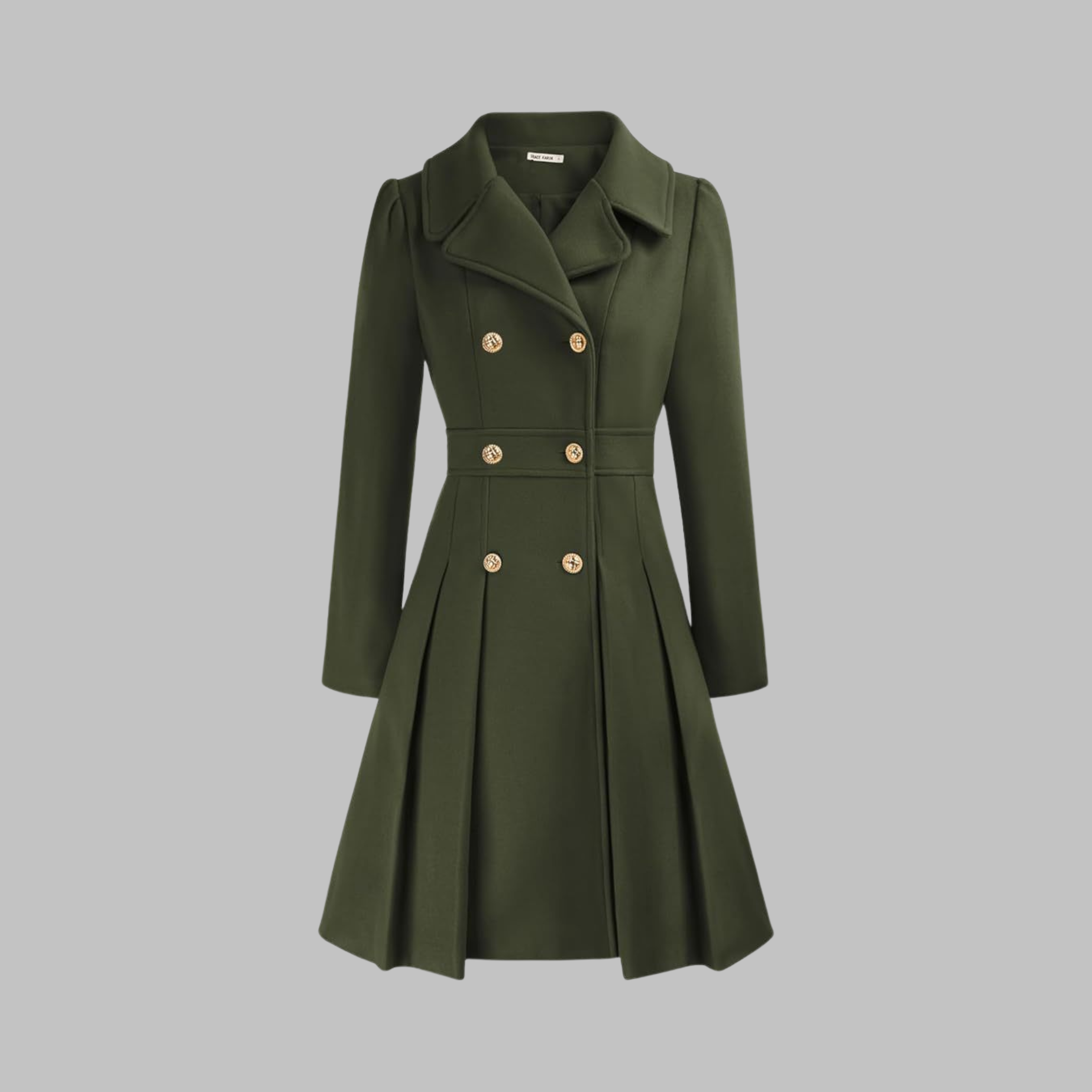 Christine Brewer Dami Classy Double Button Long Sleeve Coat, stylish navy coat with double front buttons and long sleeves.