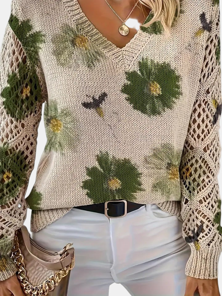 Christine Brewer Jocelyn knit cardigan for women, soft knitted sweater with button closure, worn open over a casual outfit.