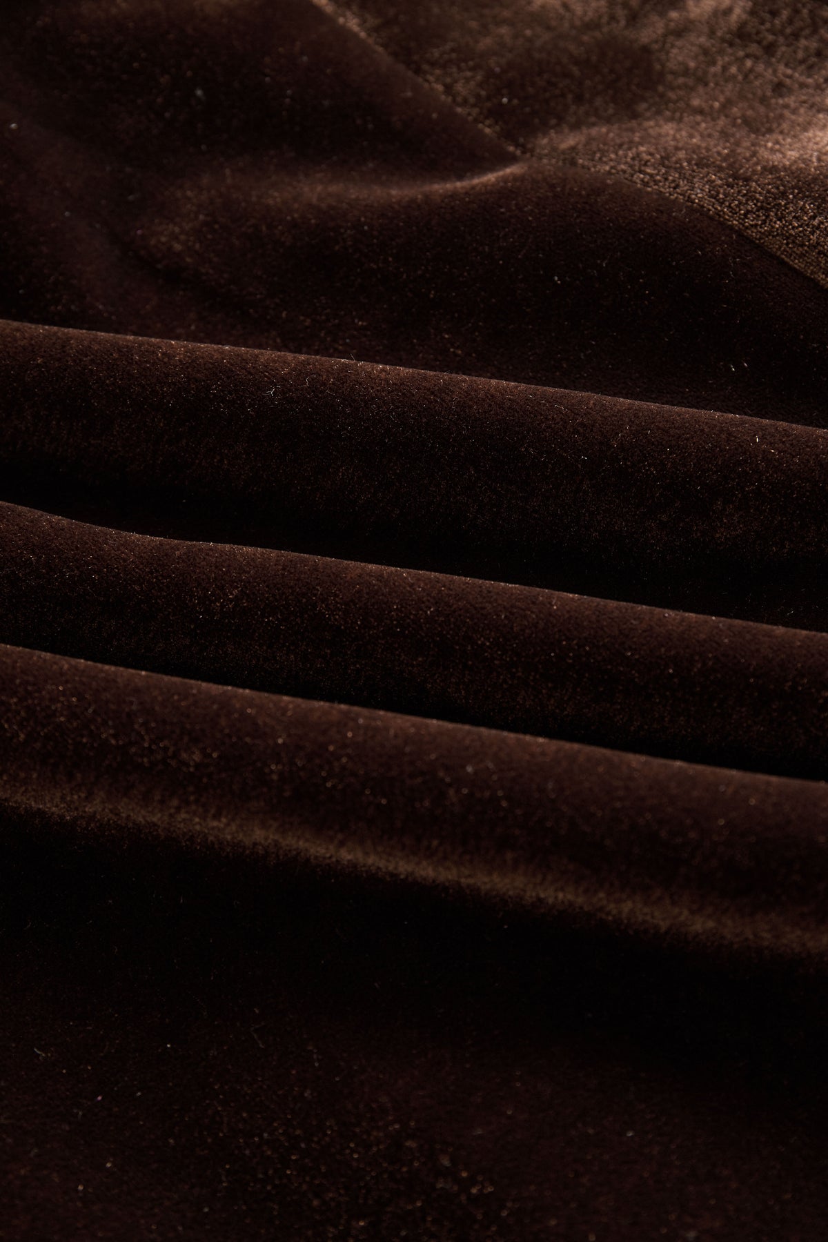 Brown velvet colour-block lapel coat with pockets by Christine Brewer, featuring a stylish design and tailored fit.