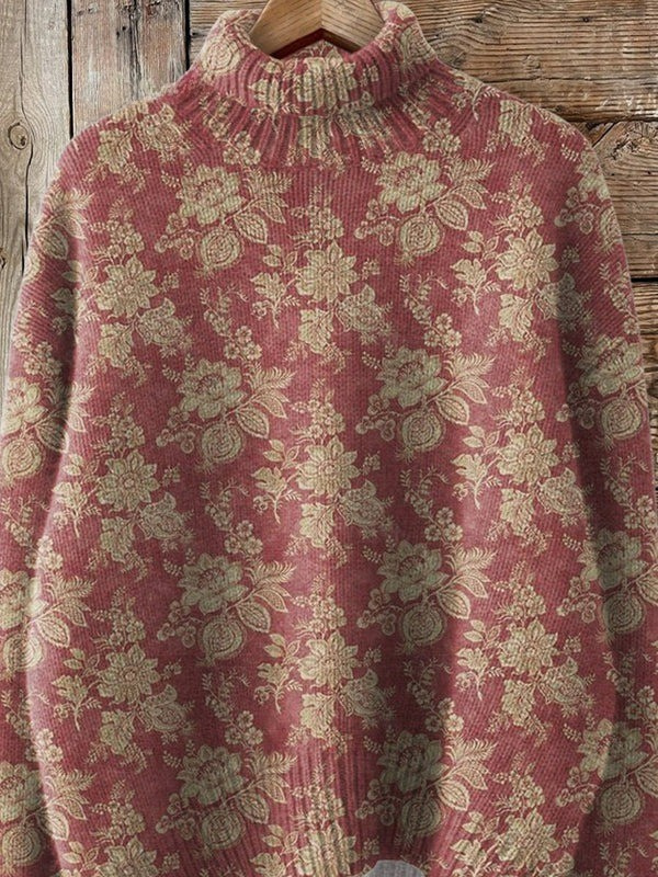 Women’s autumn turtleneck sweater by Christine Brewer featuring a graphic print, soft knit fabric, and comfortable fit.