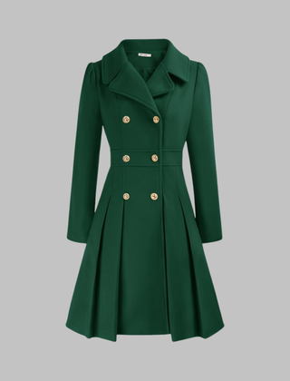 Christine Brewer Dami Classy double button long sleeve coat displayed on a model with a tailored fit and elegant design.