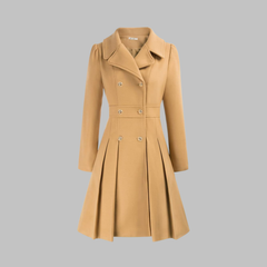 Elegant long sleeve coat by Christine Brewer featuring a double button design and a classy, tailored look.