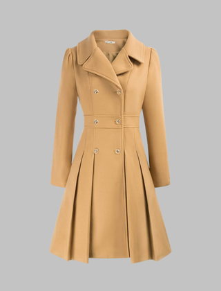 Elegant long sleeve coat by Christine Brewer featuring a double button design and a classy, tailored look.