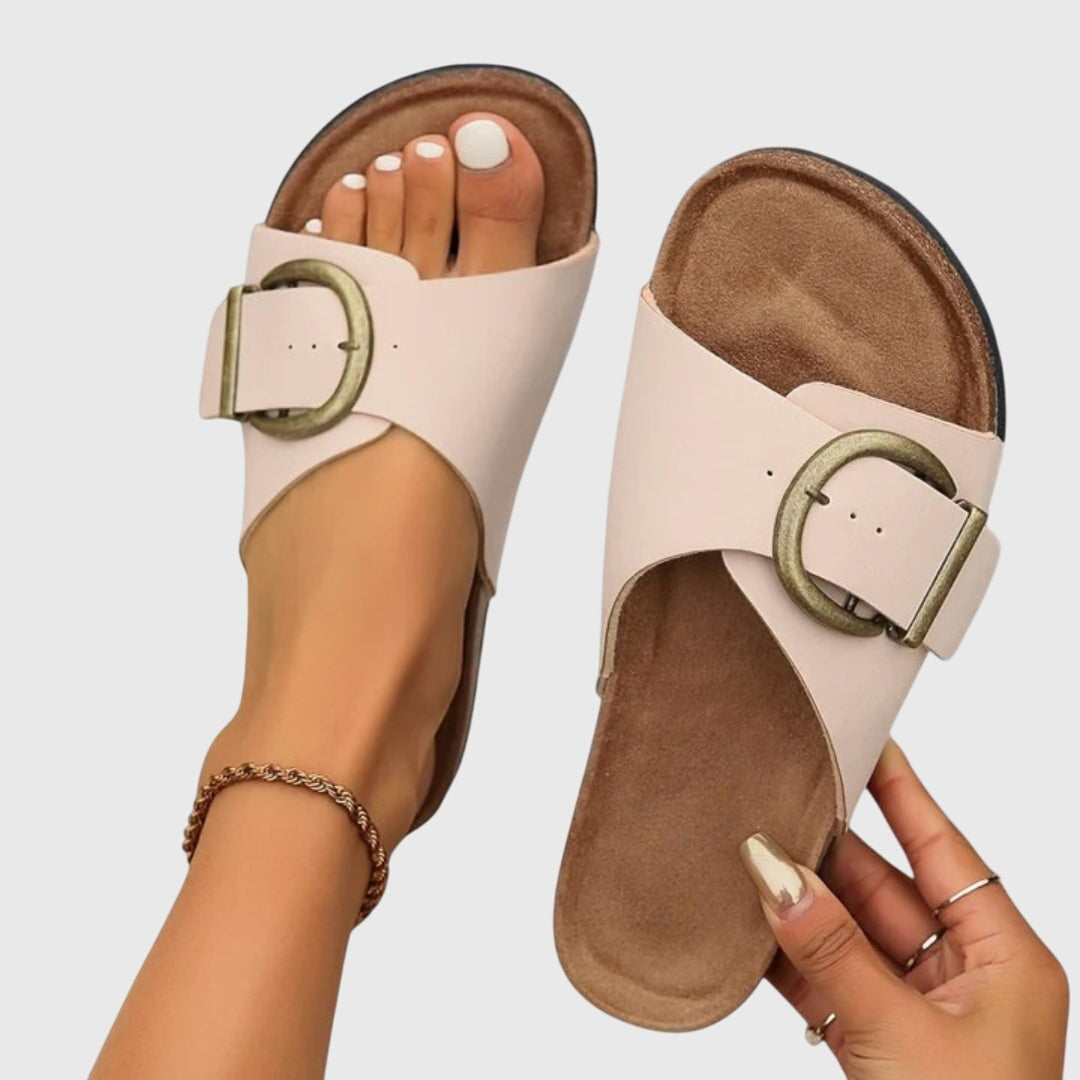 Amber orthopedic sandals for women by Christine Brewer, featuring comfortable straps and cushioned soles, ideal for daily wear.