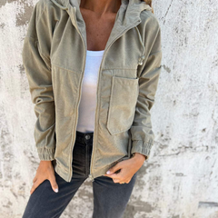 Women’s Adeline hooded jacket by Christine Brewer, featuring a stylish design with a hood and zip closure, perfect for casual wear.
