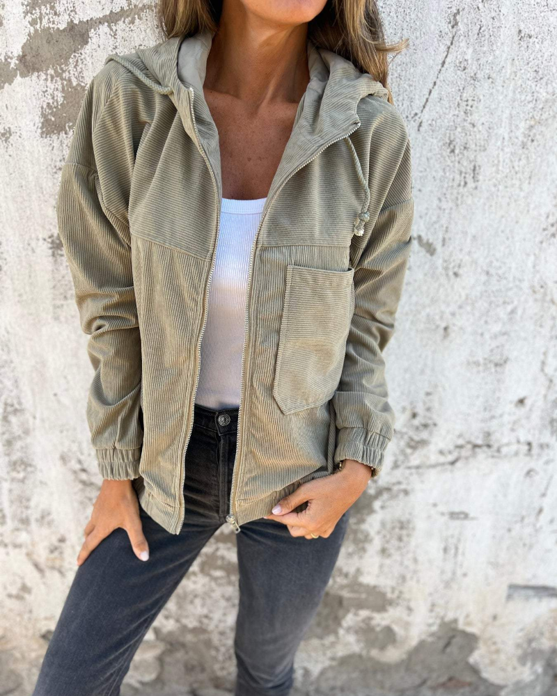 Women’s Adeline hooded jacket by Christine Brewer, featuring a stylish design with a hood and zip closure, perfect for casual wear.