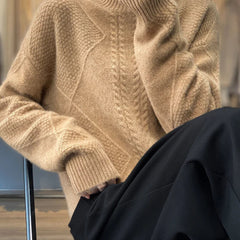 Christine Brewer Selena cable knit turtleneck sweater for women, featuring a cozy, chunky knit design in a stylish fit.