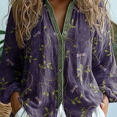 Amelia graphic blouse for women by Christine Brewer, featuring a stylish printed design and lightweight fabric.