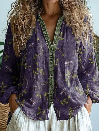 Amelia graphic blouse for women by Christine Brewer, featuring a stylish printed design and lightweight fabric.