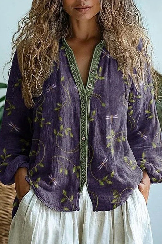 Amelia graphic blouse for women by Christine Brewer, featuring a stylish printed design and lightweight fabric.