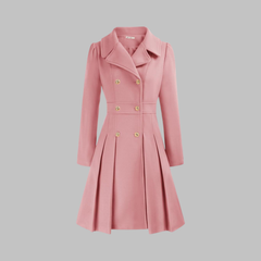 Christine Brewer Dami Classy Double Button Long Sleeve Coat, stylish black coat with double buttons and long sleeves, front view.