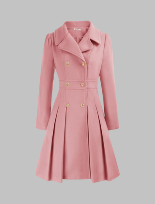 Christine Brewer Dami Classy Double Button Long Sleeve Coat, stylish black coat with double buttons and long sleeves, front view.