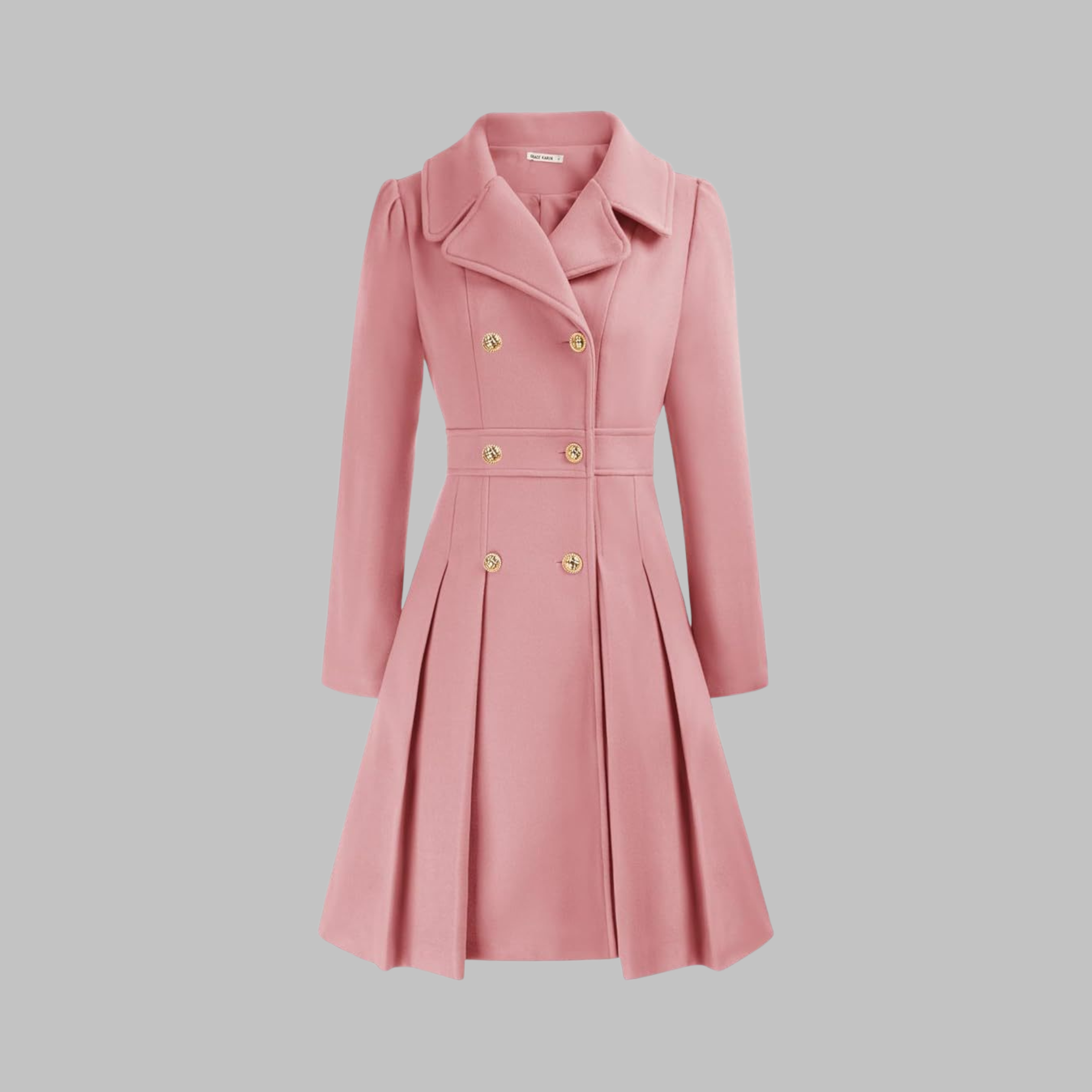 Christine Brewer Dami Classy Double Button Long Sleeve Coat, stylish black coat with double buttons and long sleeves, front view.