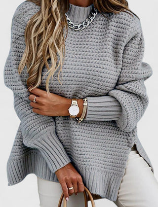 Christine Brewer Joy knit sweater for women, cozy long-sleeve top with ribbed cuffs and neckline, soft and stylish winter wear.