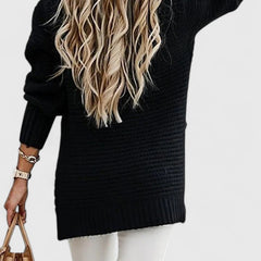 Christine Brewer Joy women's knit sweater, cozy long-sleeve top with ribbed cuffs and neckline, in soft beige color.