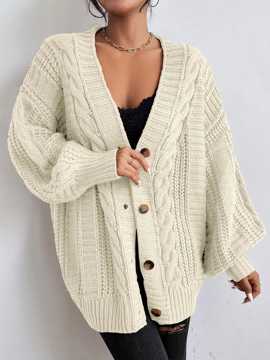 Cheryl | Cable-Knit Oversized Button-Front Cardigan for Women