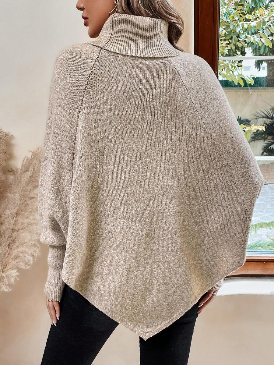 Edwina | Cable-Knit High Neck Poncho Sweater for Women