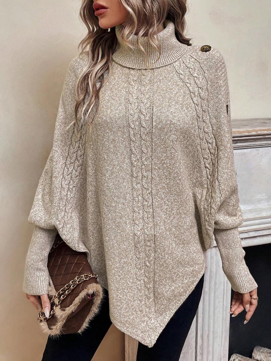 Edwina | Cable-Knit High Neck Poncho Sweater for Women