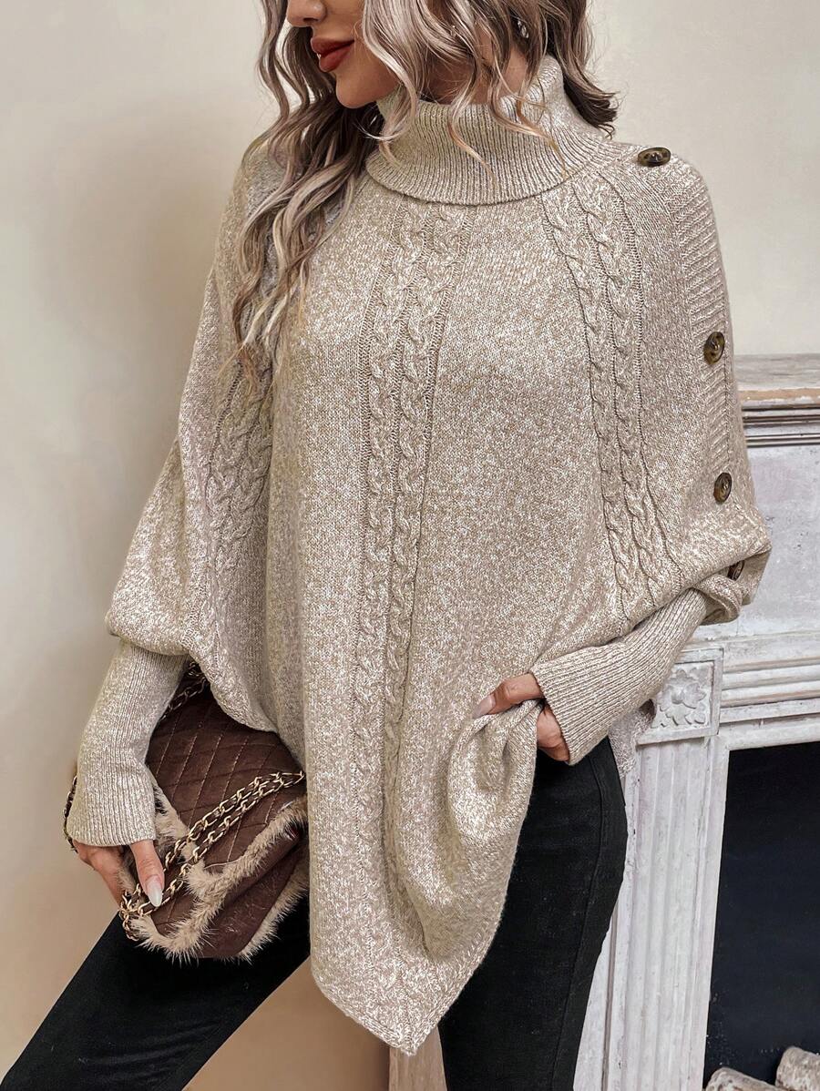 Edwina | Cable-Knit High Neck Poncho Sweater for Women