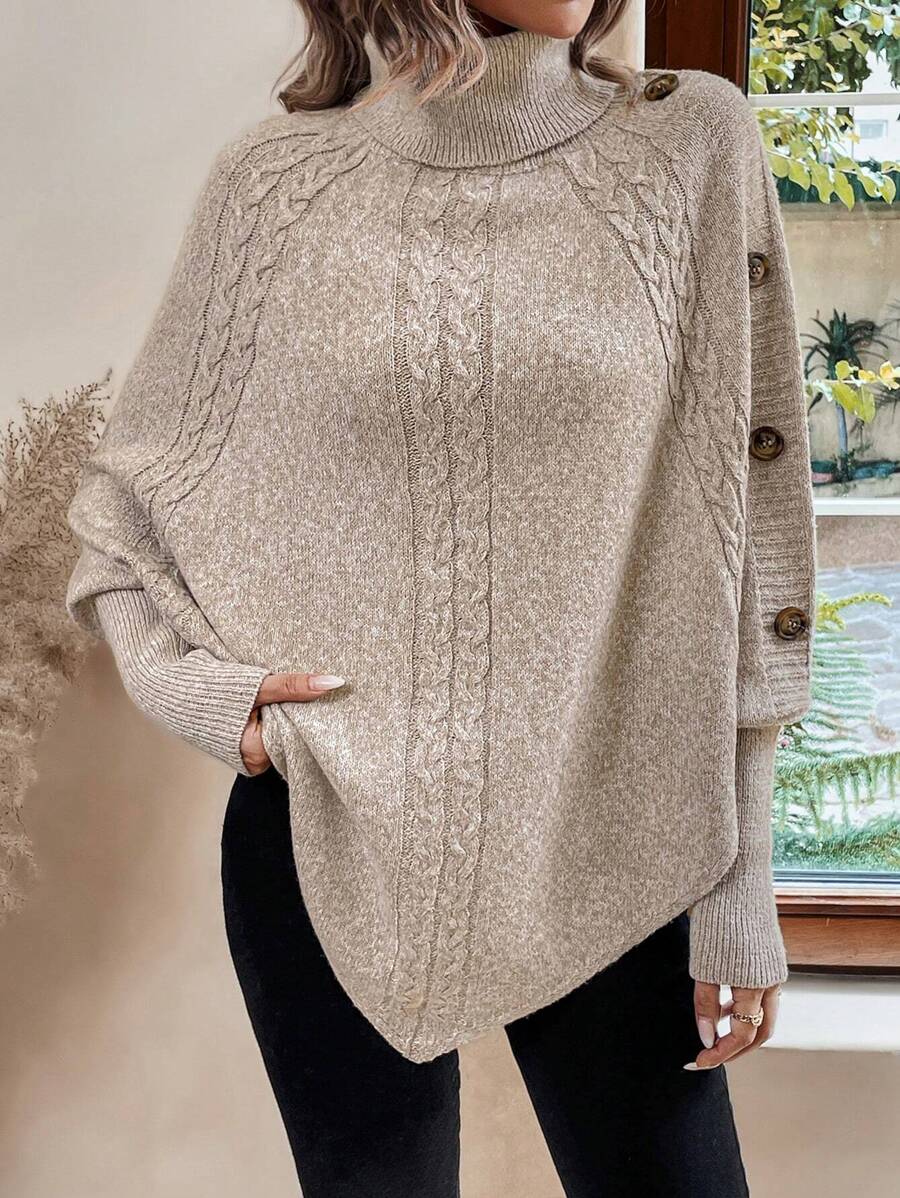 Edwina | Cable-Knit High Neck Poncho Sweater for Women