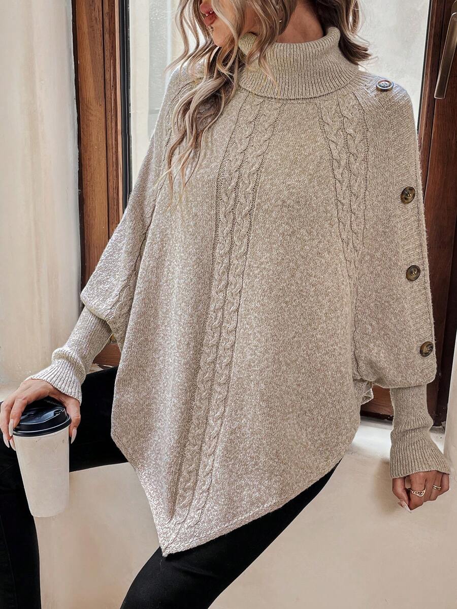 Edwina | Cable-Knit High Neck Poncho Sweater for Women