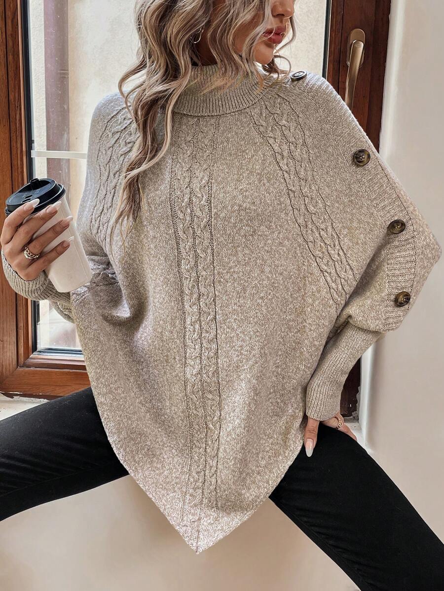 Edwina | Cable-Knit High Neck Poncho Sweater for Women