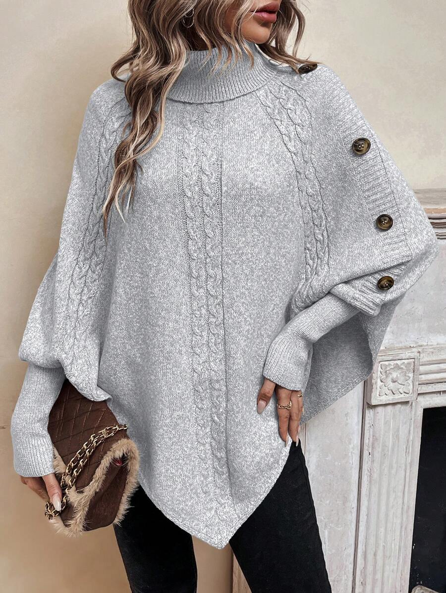 Edwina | Cable-Knit High Neck Poncho Sweater for Women